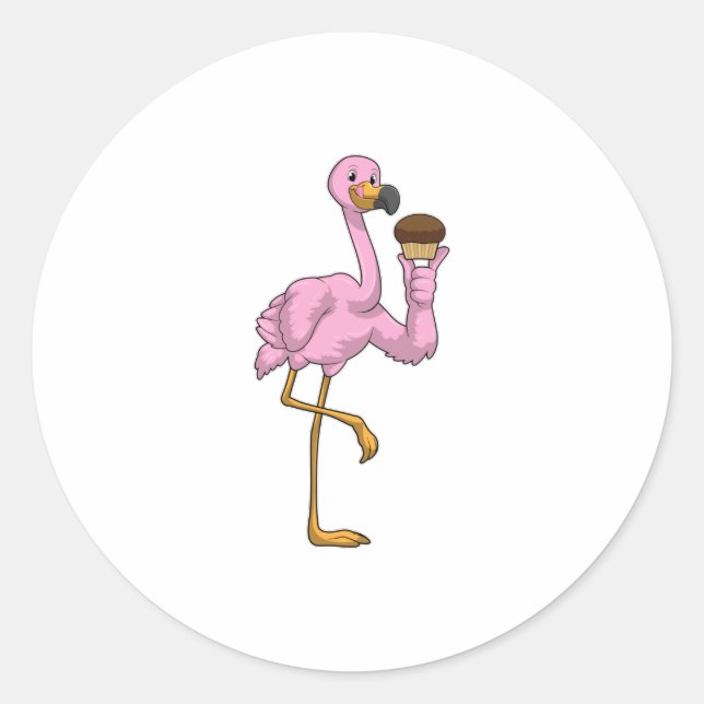 Sticker Rond Flamant rose avec muffin (Devant)