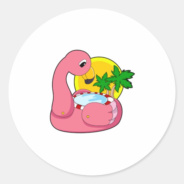 Sticker Rond Flamant rose avec piscine (Devant)