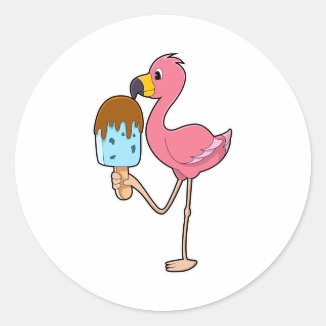 Sticker Rond Flamant rose avec Popsicle (Devant)