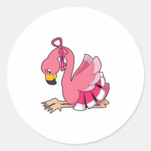 Sticker Rond Flamant rose avec ruban