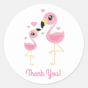 Sticker Rond Flamant rose Baby shower mignon Tropical