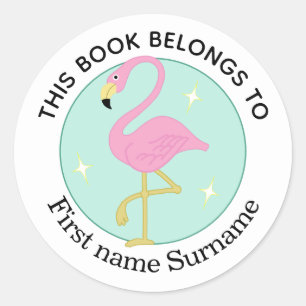 Sticker Rond Flamant rose Ce Livre Appartient À Personnalisatio