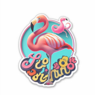 Sticker rond Flamant rose classique