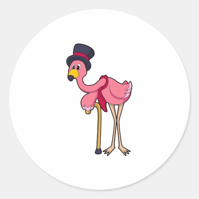 Sticker Rond Flamant rose comme pensionné avec Casquette (Devant)