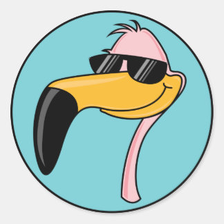 Sticker Rond flamant rose cool en lunettes de soleil