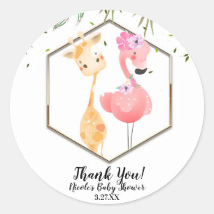 Sticker Rond Flamant rose d'aquarelle tropicale et Baby shower 