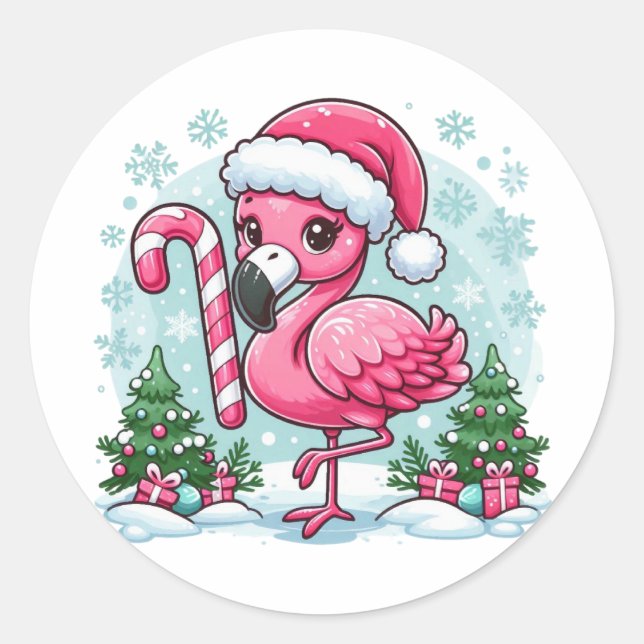 Sticker Rond Flamant rose de Noël Clipart-10424 (Devant)