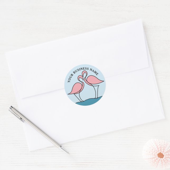 Sticker Rond Flamant rose de votre entreprise Logo d'artisanat  (Enveloppe)