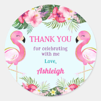 Sticker Rond Flamant rose d'été Anniversaire Merci de fête