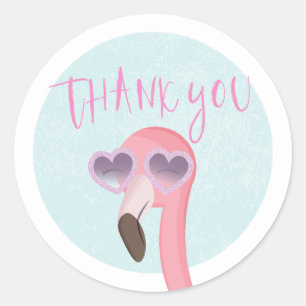 Sticker Rond Flamant rose d'été tropical Merci Favoriser Sticke