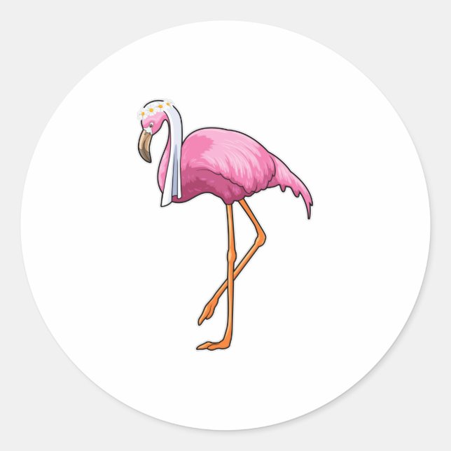 Sticker Rond Flamant rose en mariée voilée (Devant)