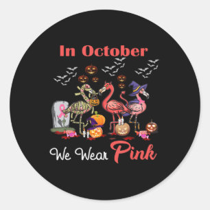 Sticker Rond Flamant rose En Octobre Nous Portons Pink Breast C