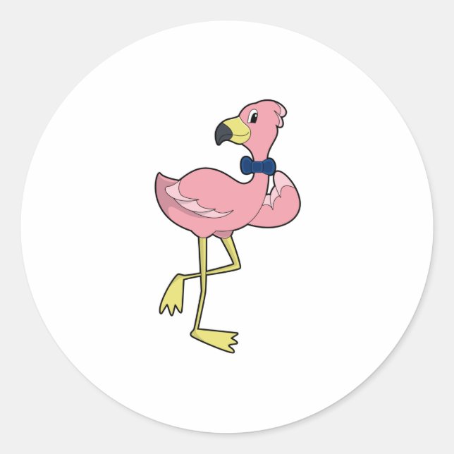 Sticker Rond Flamant rose en tant que Gentleman avec Cravate (Devant)