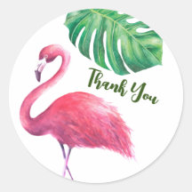 Flamant rose et feuilles tropicales Merci