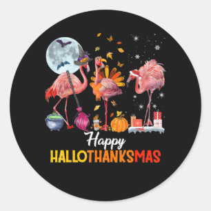 Sticker Rond Flamant rose Flamant rose Thanksgiving Halloween N