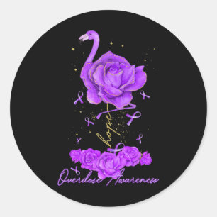 Sticker Rond Flamant rose Fleur Hope Violet Ribbon Overdose