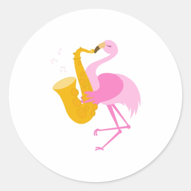 Sticker Rond Flamant rose Jouer Saxophone Saxophoniste Funn (Devant)
