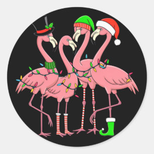 Sticker Rond Flamant rose Joyeux Noël Drôle Flamant rose Lover 