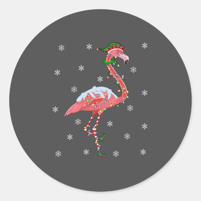 Sticker Rond Flamant rose Lover Xmas Cadeau Santa Hat Elf Flama (Devant)