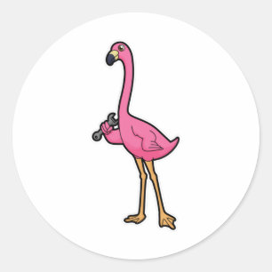 Sticker Rond Flamant rose mécanique avec clé