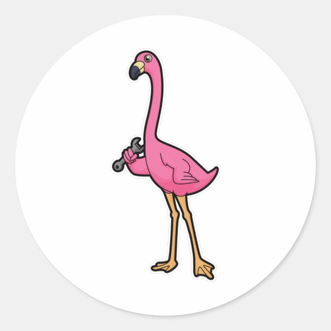 Sticker Rond Flamant rose mécanique avec clé (Devant)