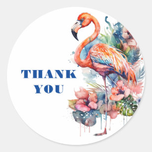 Sticker Rond Flamant rose Merci