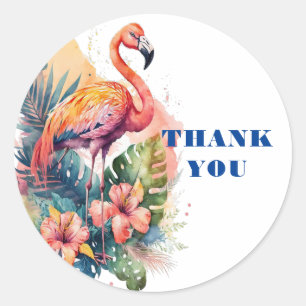 Sticker Rond Flamant rose Merci