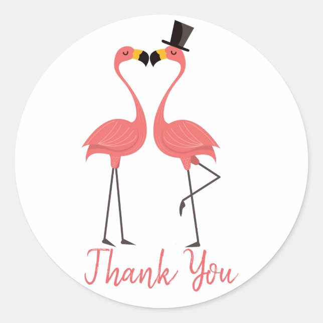 Sticker Rond Flamant rose Merci rose Mariage tropical Luau (Devant)