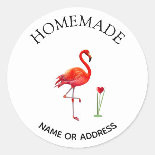 Sticker Rond Flamant Rose Mignon & Cœur Faits Main