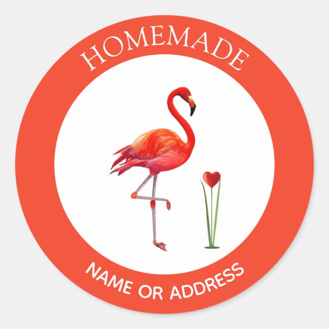 Sticker Rond Flamant rose mignon sur Coral & White Maison (Devant)