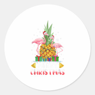 Sticker Rond Flamant rose Noël Arbre ananas Noël Noël Noël