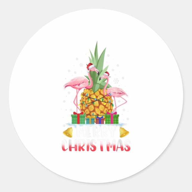 Sticker Rond Flamant rose Noël Arbre ananas Noël Noël Noël (Devant)