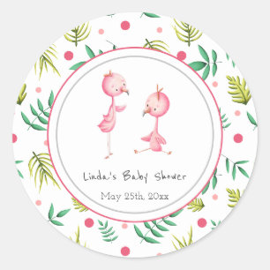 Sticker Rond Flamant rose Party Baby shower jumeaux personnalis