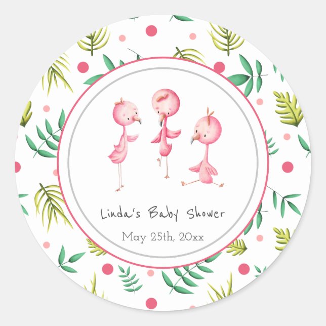 Sticker Rond Flamant rose Party Baby shower personnalisé (Devant)