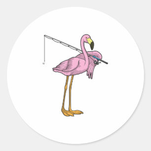 Sticker Rond Flamant rose Pêche Pêcheur Pêcheur canne
