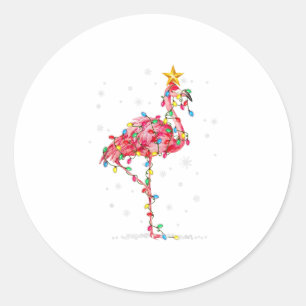 Sticker Rond Flamant rose Reindeer Casquette Père Noël Noël 