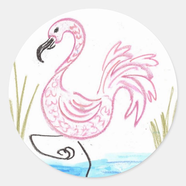 Sticker Rond Flamant rose rose #13 (Devant)