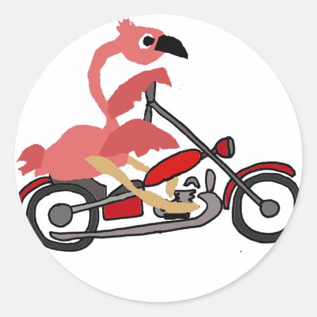 Sticker Rond Flamant rose rose cool équitation Moto Cartoon (Devant)