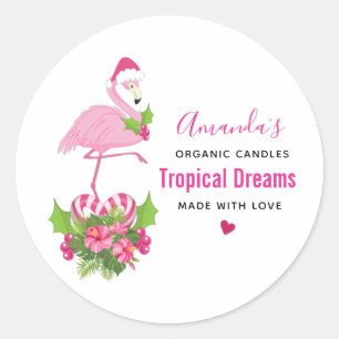 Sticker Rond Flamant rose rose en chandelle lunaire de Santa Ha