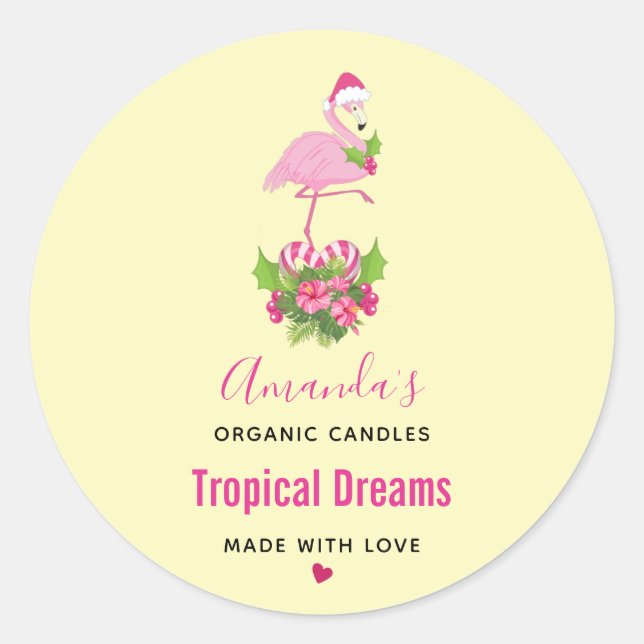 Sticker Rond Flamant rose rose en chandelle lunaire de Santa Ha (Devant)