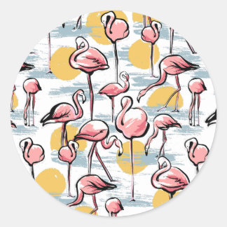 Sticker Rond Flamant rose rose et coucher de soleil | Tango tro