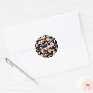 Sticker Rond Flamant rose rose et coucher de soleil | Tango tro