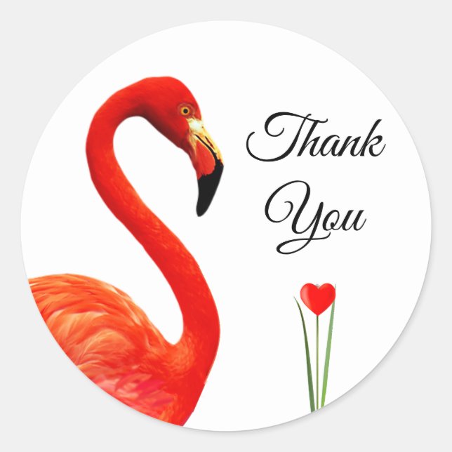 Sticker Rond Flamant rose rose et Merci de coeur (Devant)