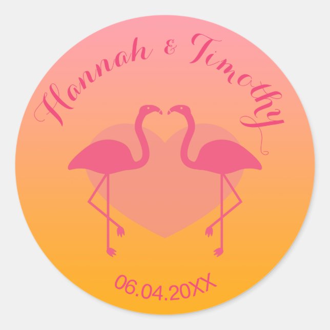 Sticker Rond Flamant rose rose oiseaux mariage personnalisé (Devant)