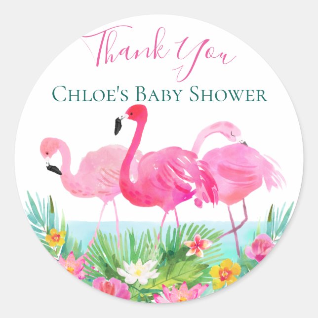 Sticker Rond Flamant rose rose tropical personnalisé (Devant)