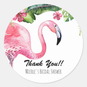 Sticker Rond Flamant rose rose Tropical Summer Party Favoriser