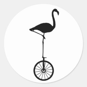 Sticker Rond Flamant rose sur une roue une silhouette irréguliè