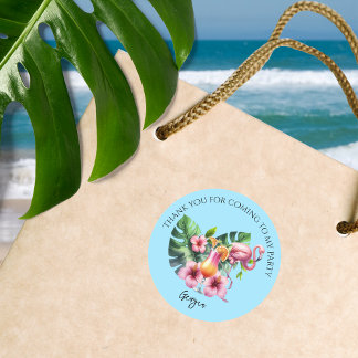 Sticker Rond Flamant rose tropical Anniversaire Merci