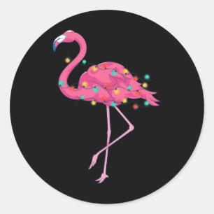 Sticker Rond Flamant Rose Tropical Hawaï Été Noël Christmas