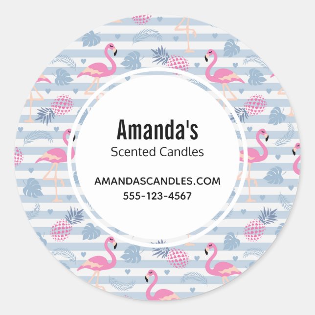 Sticker Rond Flamant rose Whimsical et ananas Motif Business (Devant)